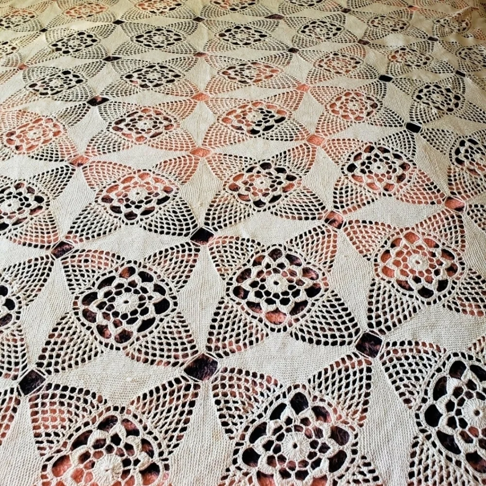Handmade Beige Crochet Bedspread